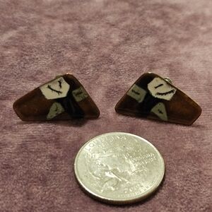 Unique Vintage Mid Century Artisan Enamel Screwback Earrings